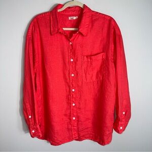 Faherty Women's Button Front 100% Linen Top Blouse-Orange-Size Medium